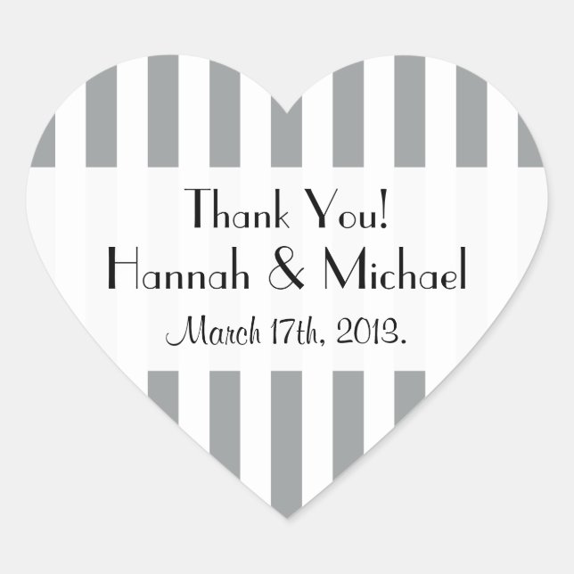 Gray Stripes, Lines, Striped Pattern, Wedding Heart Sticker (Front)