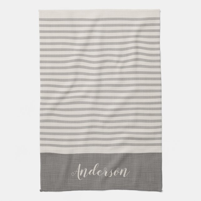 Gray Stripes Monogram | Farmhouse Kitchen Towel (Vertical)