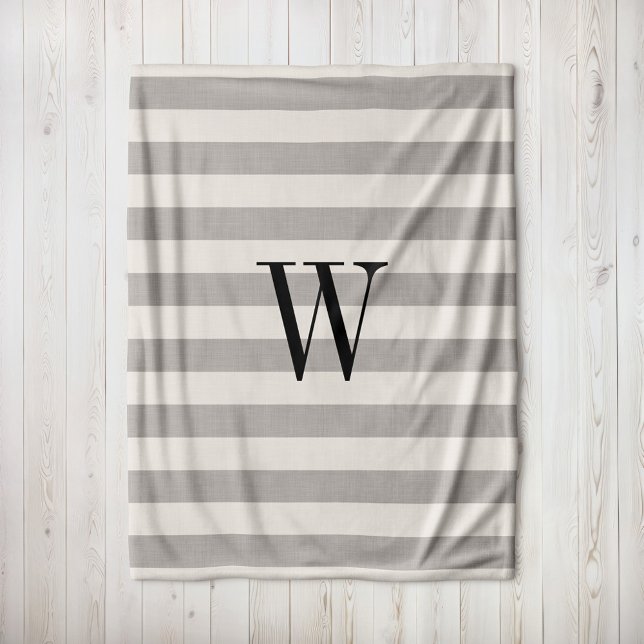 Gray Stripes Monogram | Modern Farmhouse Fleece Blanket (Creator Uploaded)