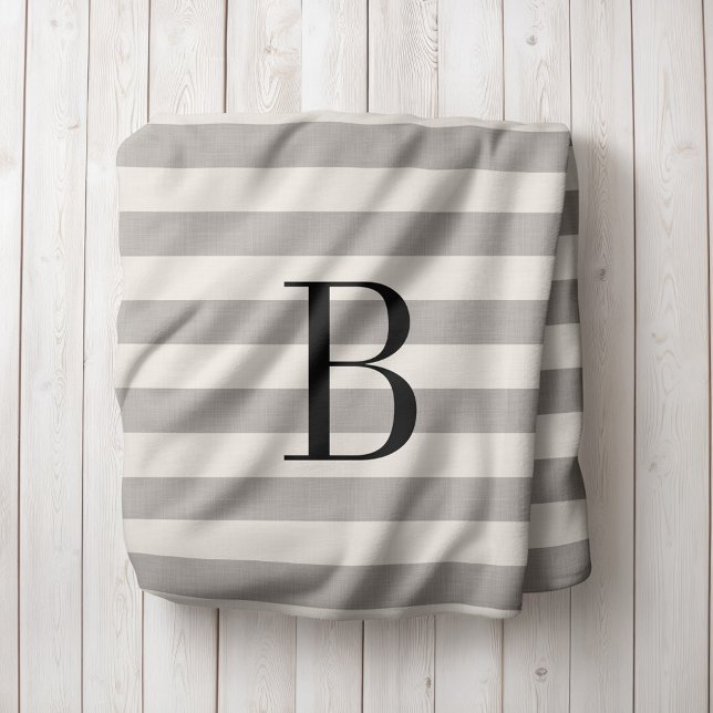 Gray Stripes Monogram | Modern Farmhouse Sherpa Blanket (Creator Uploaded)