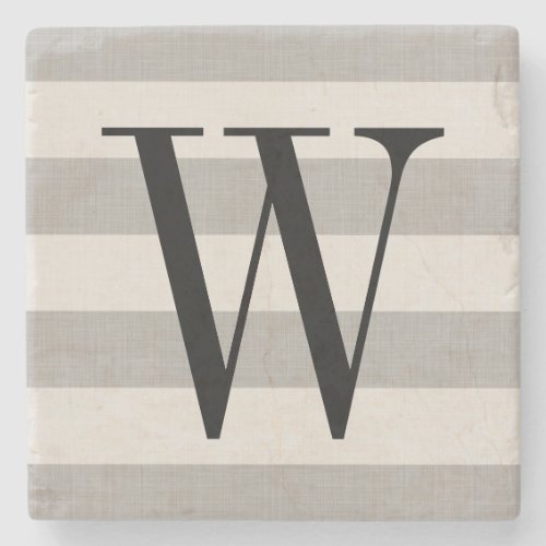 Gray Stripes Monogram  Modern Farmhouse Stone Coaster