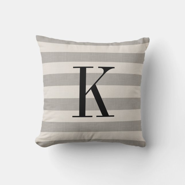 Gray Stripes Monogram | Modern Farmhouse Throw Pillow (Front)
