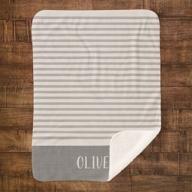 Gray Stripes Name Monogram | Farmhouse Sherpa Blanket (Creator Uploaded)