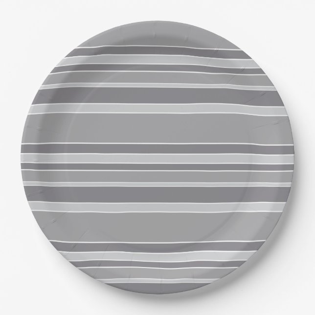 Gray stripes paper plates (Front)