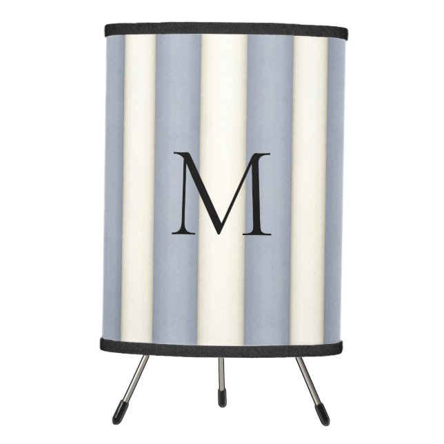 Gray Stripes Personalized Monogram Contemporary Tripod Lamp (Front)