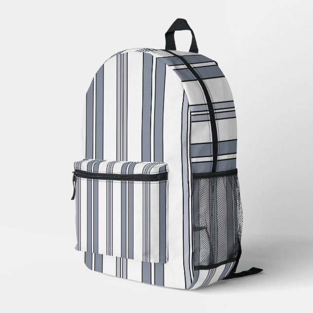 Gray Stripes  Printed Backpack (Back Corner Right)