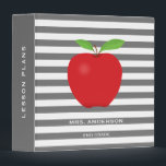 Gray Stripes Red Apple Personalized Teacher 3 Ring Binder<br><div class="desc">This teacher binder features a modern gray and white horizontal stripe pattern with a digital illustration of a red apple.</div>