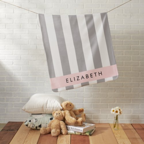 Gray Stripes Striped Pattern Lines Your Name Baby Blanket