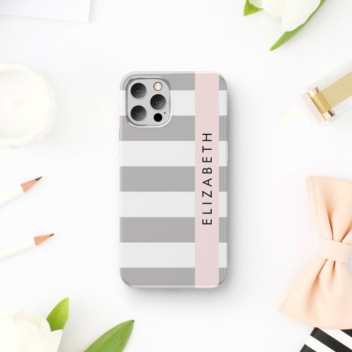 Gray Stripes Striped Pattern Lines Your Name iPhone 12 Pro Case