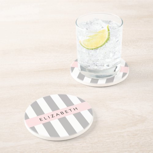 Gray Stripes Striped Pattern Lines Your Name Coaster