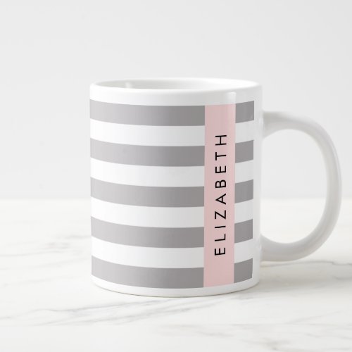Gray Stripes Striped Pattern Lines Your Name Giant Coffee Mug