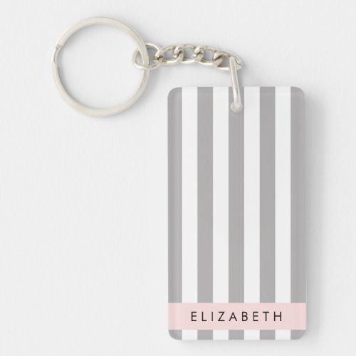 Gray Stripes Striped Pattern Lines Your Name Keychain
