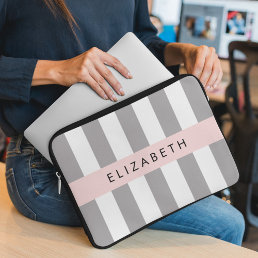 Gray Stripes, Striped Pattern, Lines, Your Name Laptop Sleeve