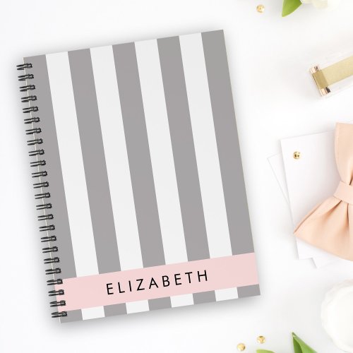 Gray Stripes Striped Pattern Lines Your Name Notebook