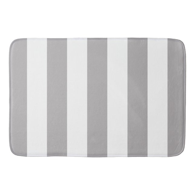 Gray Stripes, White Stripes, Striped Pattern Bath Mat (Front)