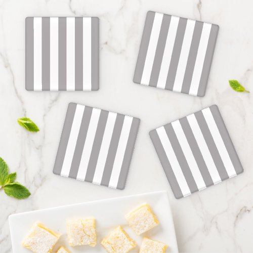 Gray Stripes White Stripes Striped Pattern Coaster Set