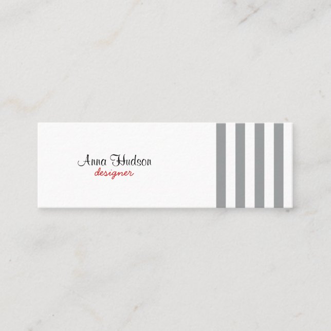 Gray Stripes, White Stripes, Striped Pattern Mini Business Card (Front)