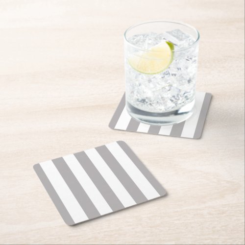 Gray Stripes White Stripes Striped Pattern Square Paper Coaster