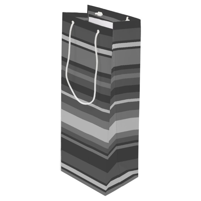 Gray stripes wine gift bag (Front Angled)