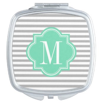 Gray Stripes With Mint Monogram Makeup Mirror by PastelCrown at Zazzle