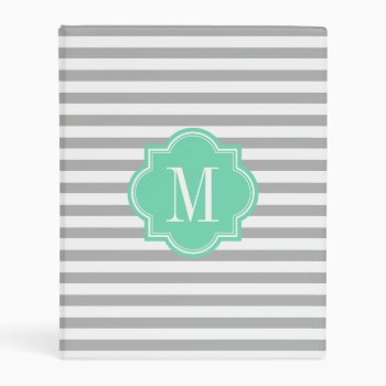 Gray Stripes With Mint Monogram Mini Binder by PastelCrown at Zazzle