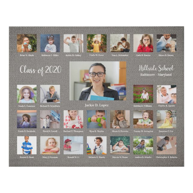 Gray Student Class Keepsake Textile Texture Faux Canvas Print (Front)