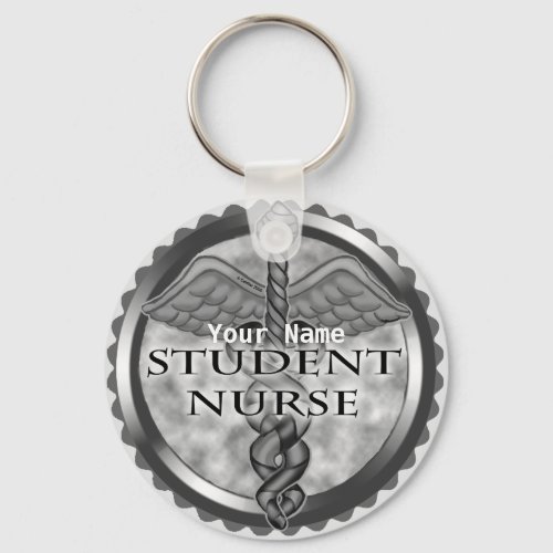 Gray Student Nurse custom name Keychain