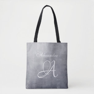 Gray stylish rustic monogram tote bag