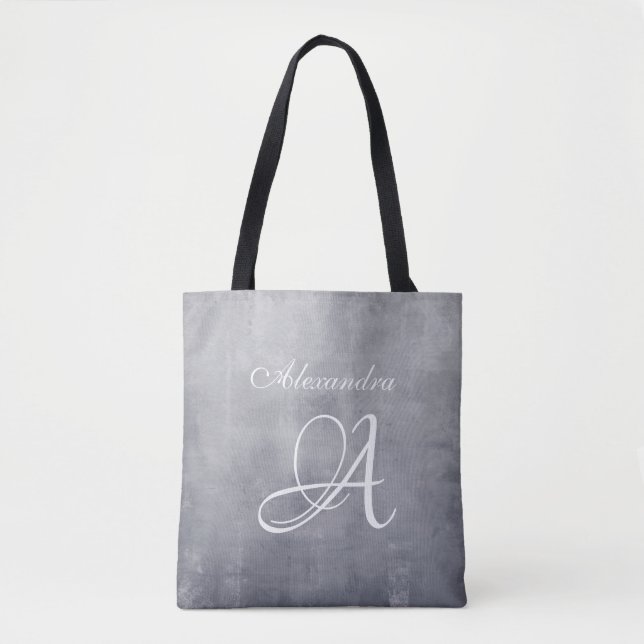 Gray stylish rustic monogram tote bag (Front)