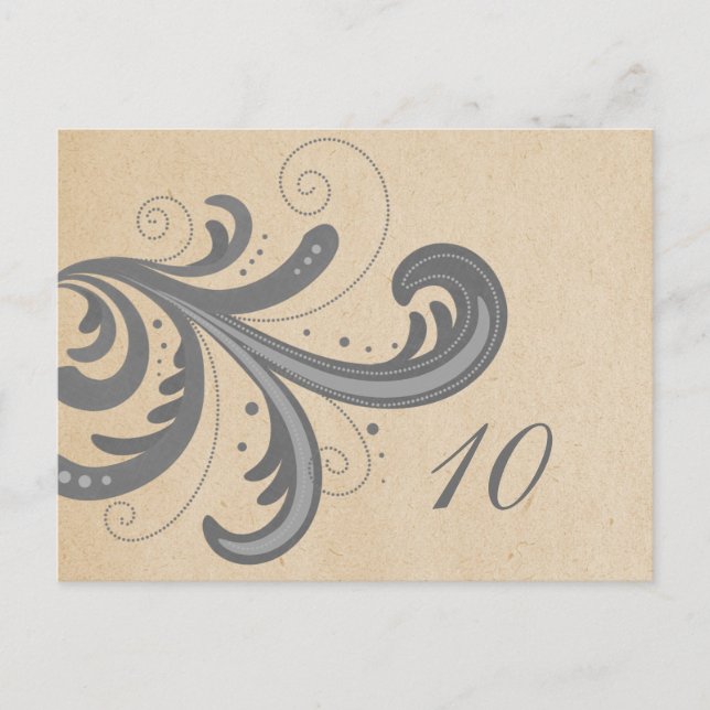 Gray Stylish Swirls Table Number Postcard (Front)