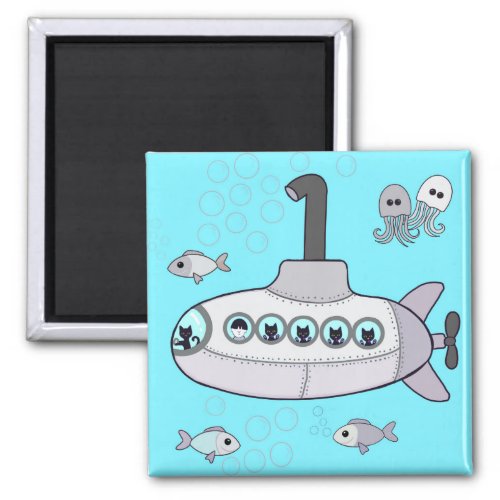 Gray Submarine Kitty Adventure Magnet