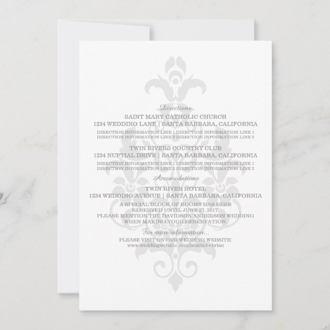Gray Subtle Damask Information Card (Front)