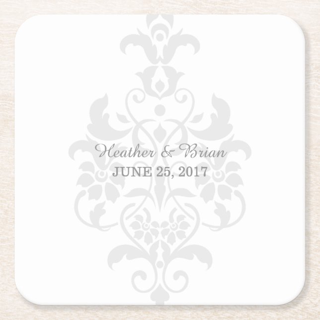 Gray Subtle Damask Paper Coasters (Front)