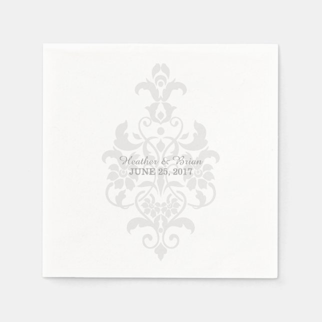 Gray Subtle Damask Paper Napkins (Front)