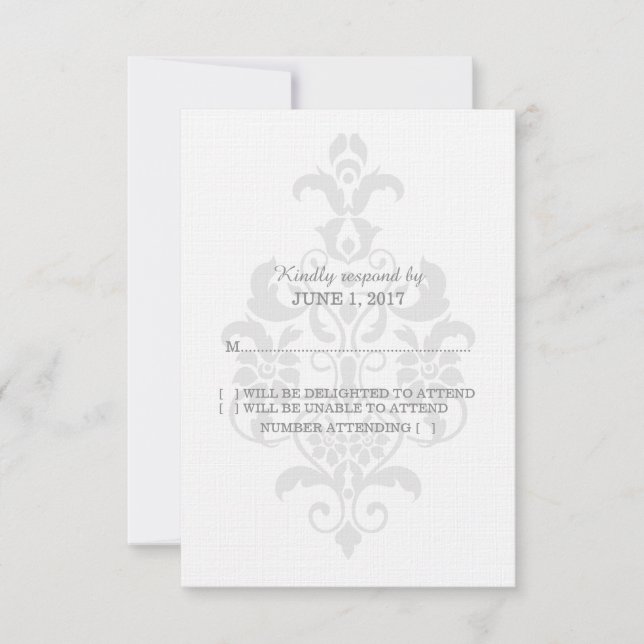 Gray Subtle Damask Response Card (Front)