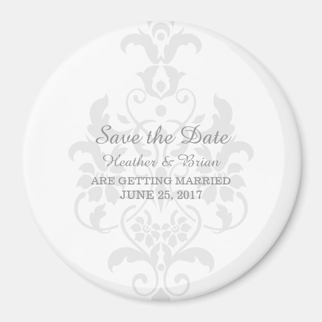 Gray Subtle Damask Save the Date Magnet (Front)