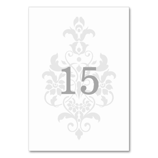 Gray Subtle Damask Table Card (Front)