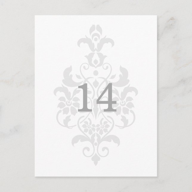 Gray Subtle Damask Table Number Postcard (Front)