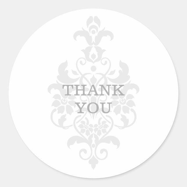 Gray Subtle Damask Thank You Stickers (Front)