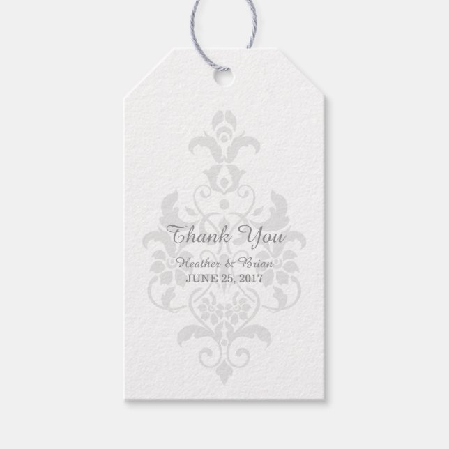 Gray Subtle Damask Wedding Gift Tags (Front)
