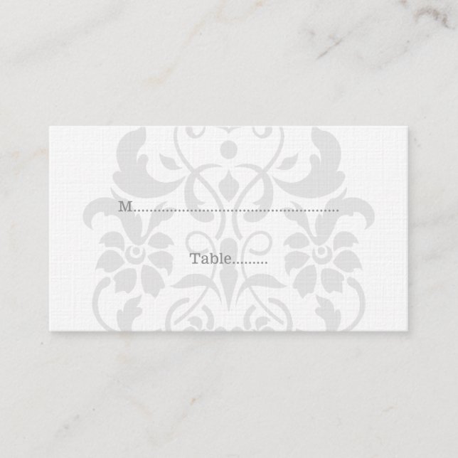 Gray Subtle Damask Wedding Place Cards (Front)