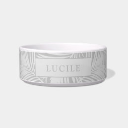 Gray Subtle Pattern Modern Tropical Pet Name Bowl