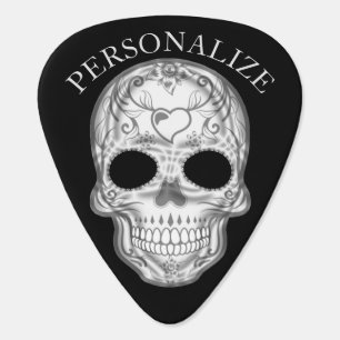  Gray Sugar Skull 🎸 Personalize Guitar Pick