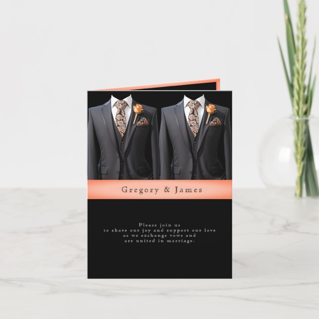  Gray Suits Peach Roses & Floral Tie Invitation (Front)
