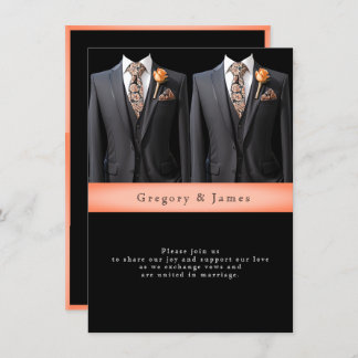 Gray Suits Peach Roses & Floral Tie Invitation