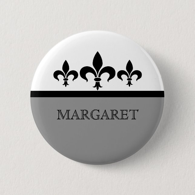 Gray Swanky Fleur De Lis Button (Front)