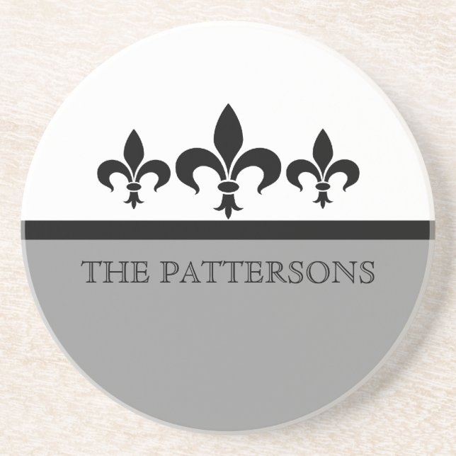 Gray Swanky Fleur De Lis Coaster (Front)