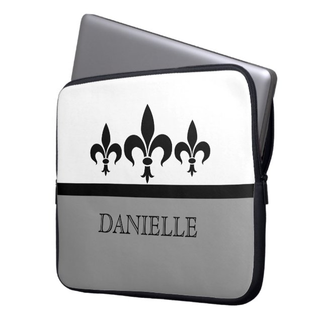 Gray Swanky Fleur De Lis Electronics Sleeve (Front Left)