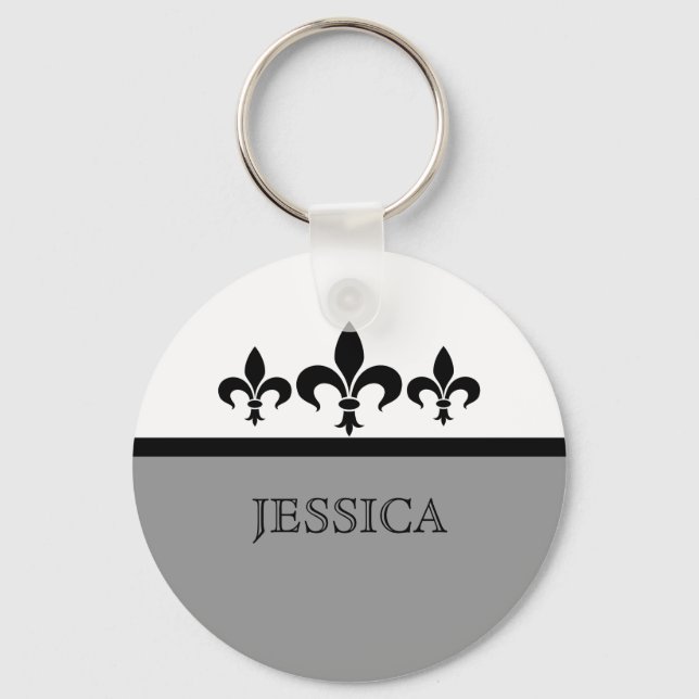 Gray Swanky Fleur De Lis Keychain (Front)