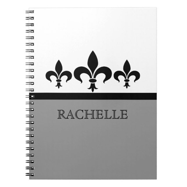 Gray Swanky Fleur De Lis Notebook (Front)